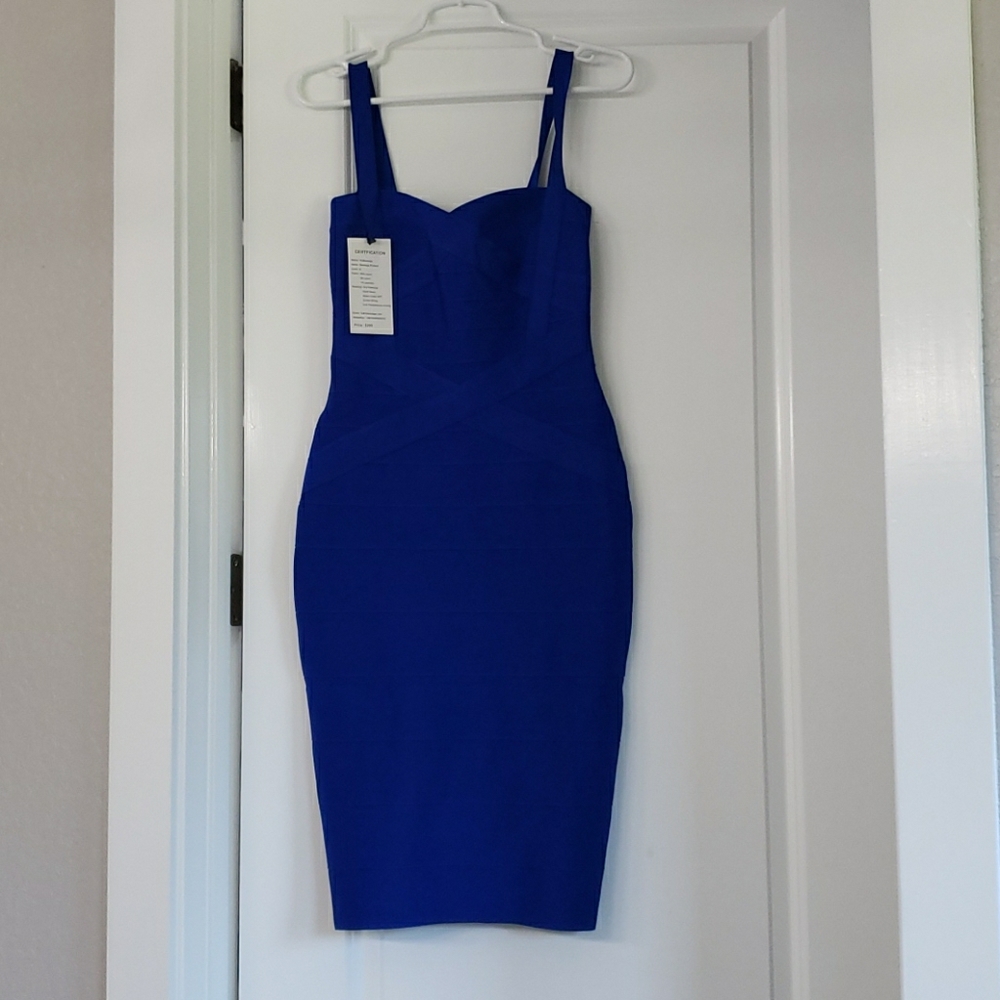 Electric blue bodycon midi dress